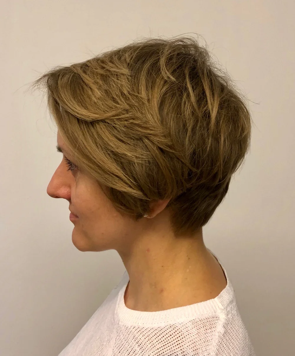 Short, tousled crop.