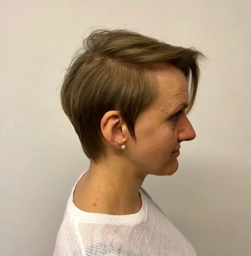 Short, tousled crop.